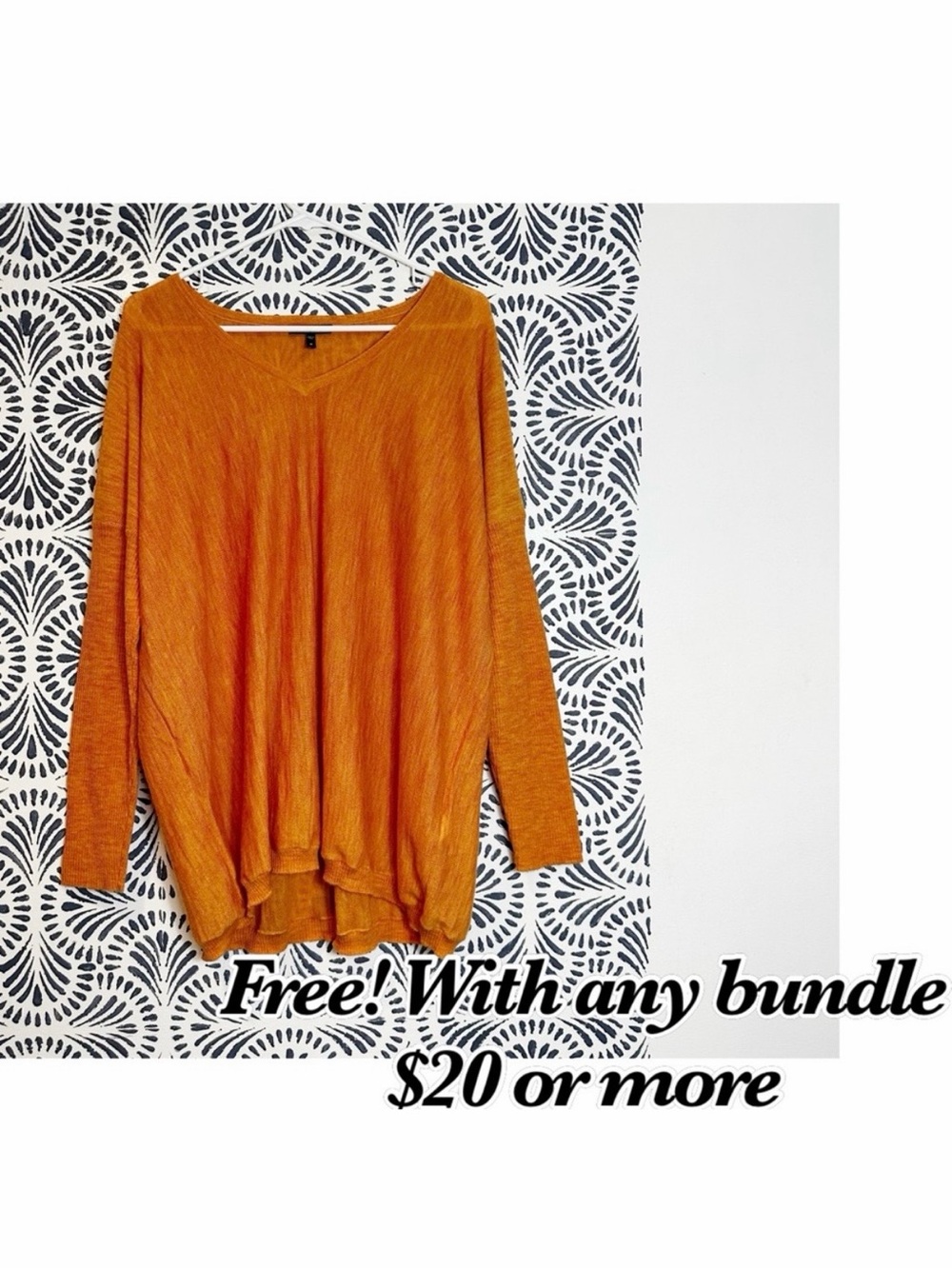 Eileen Fisher Thin Knit Royal Alpaca Orange V Neck Sweater FLAWED FREE READ